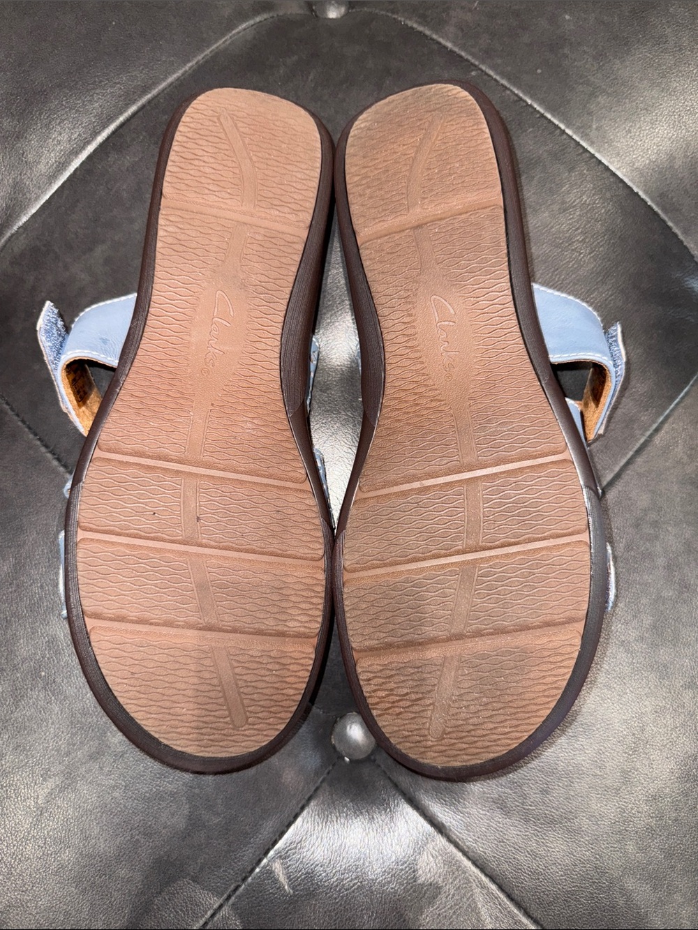 Clarks Women's Kitly Walk Light Blue Triple-Strap Laser-Cut Slide Sandals - Picture 11 of 13